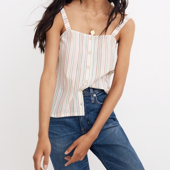 Madewell Multicolored Straight Neck Striped Linen Tank Top - Picture 2 of 6